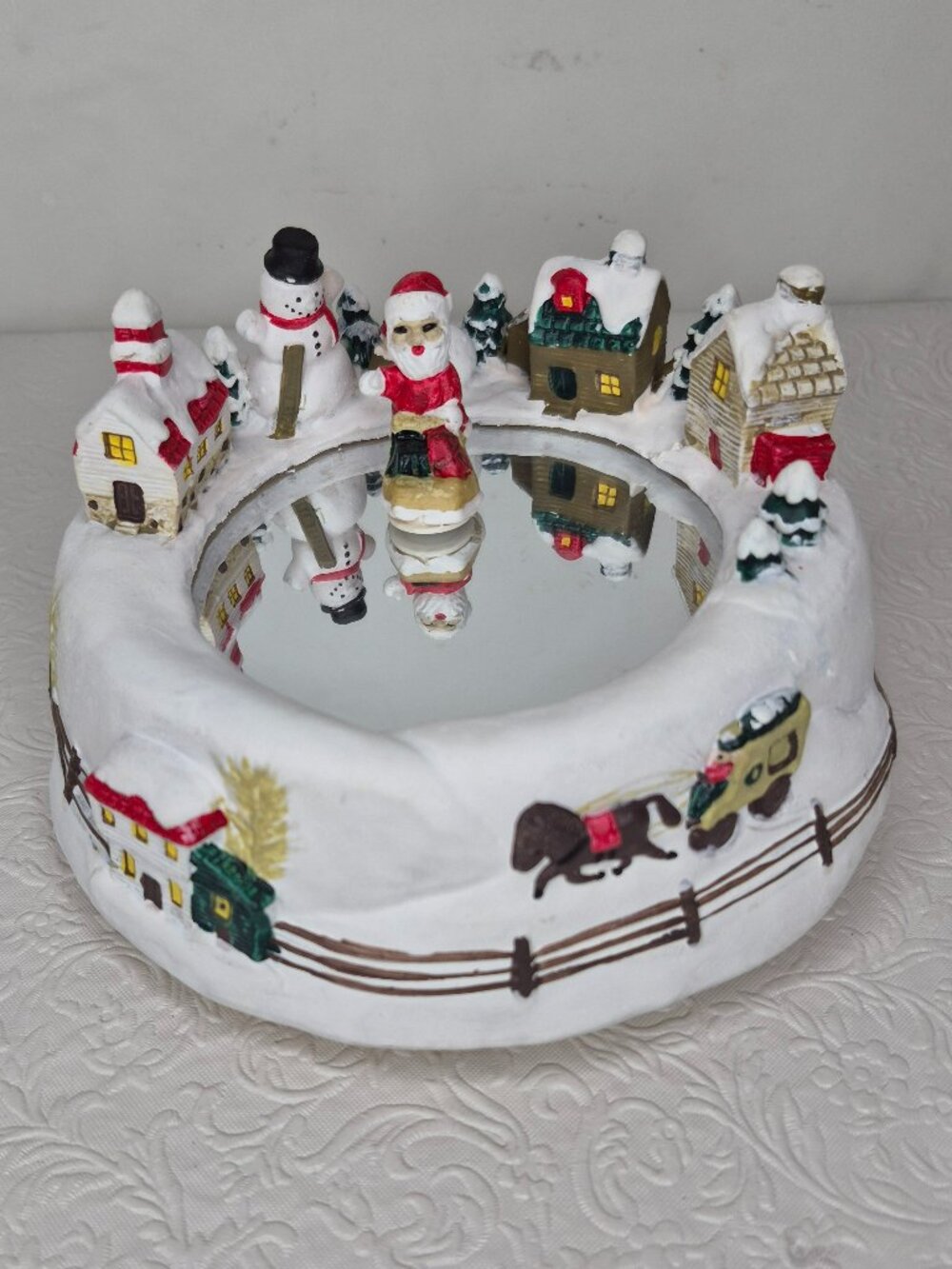 Vintage Holiday Treasures Wind Up WHITE CHRISTMAS Santa Musical Skating Pond